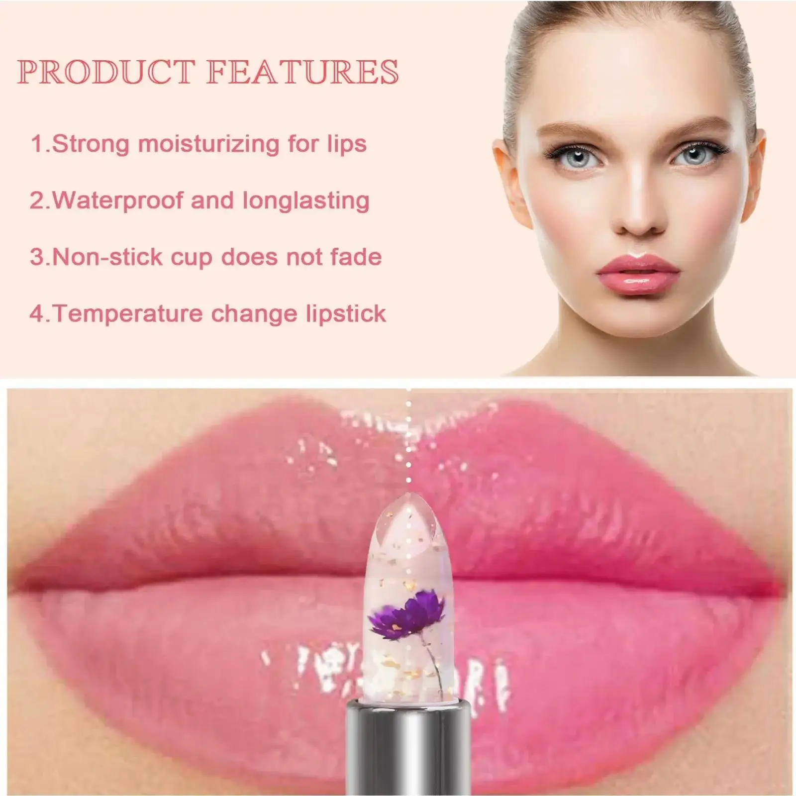 Temperature Sensory Lipstick Magic Transforming Color Long Lasting Hydrating Safflower Jelly Lip Balm Makeup - Image 2