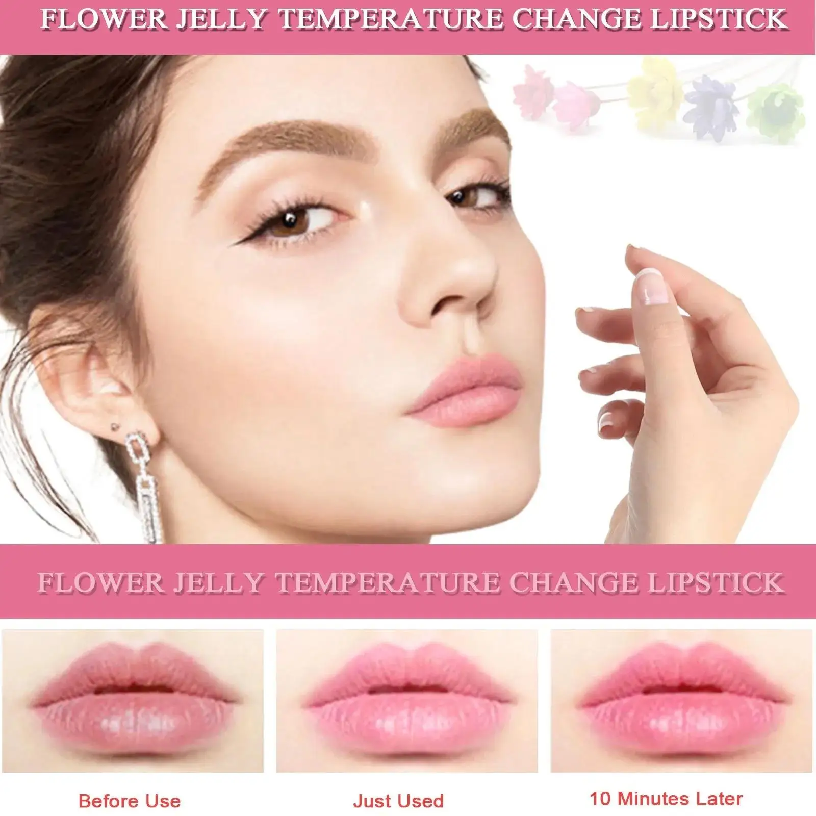 Temperature Sensory Lipstick Magic Transforming Color Long Lasting Hydrating Safflower Jelly Lip Balm Makeup - Image 3