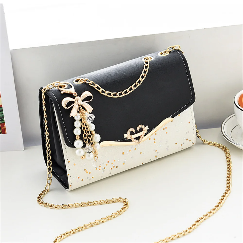 Fashion Messenger Bag Women Trendy Sequin Single Shoulder Bags Mobile Phone Pouch Ladies PU Leather Handbag with Tassel Pendant - Image 3