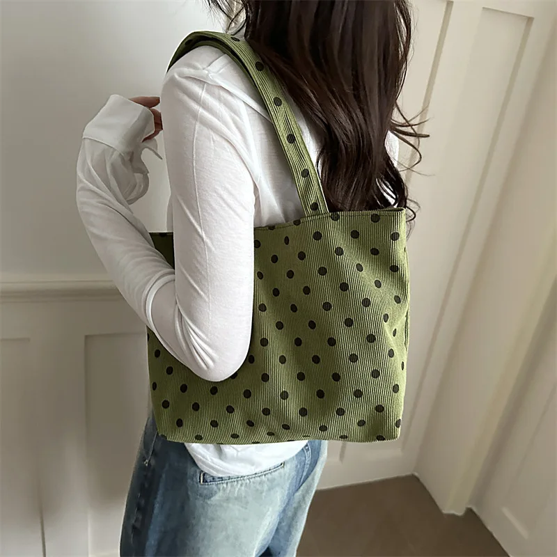 Shoulder Bag New Four Seasons Korean Lazy Style Cute Polka Dot Canvas Commuting Large Capacity Tote Bag