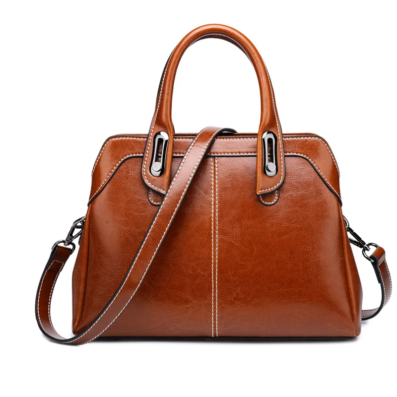Genuine Leather Women Handbag Top Handle Shoulder Cross body Bag Fashion Oil Wax Cowhide Purses and Handbags Messenger Tote Bags - Image 3