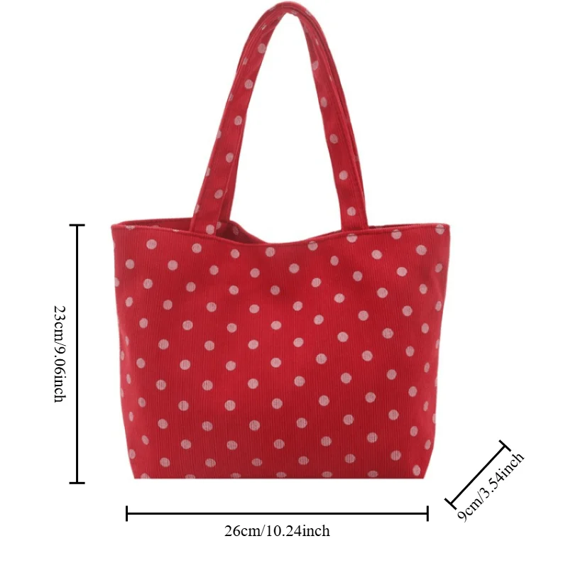 Shoulder Bag New Four Seasons Korean Lazy Style Cute Polka Dot Canvas Commuting Large Capacity Tote Bag - Image 2